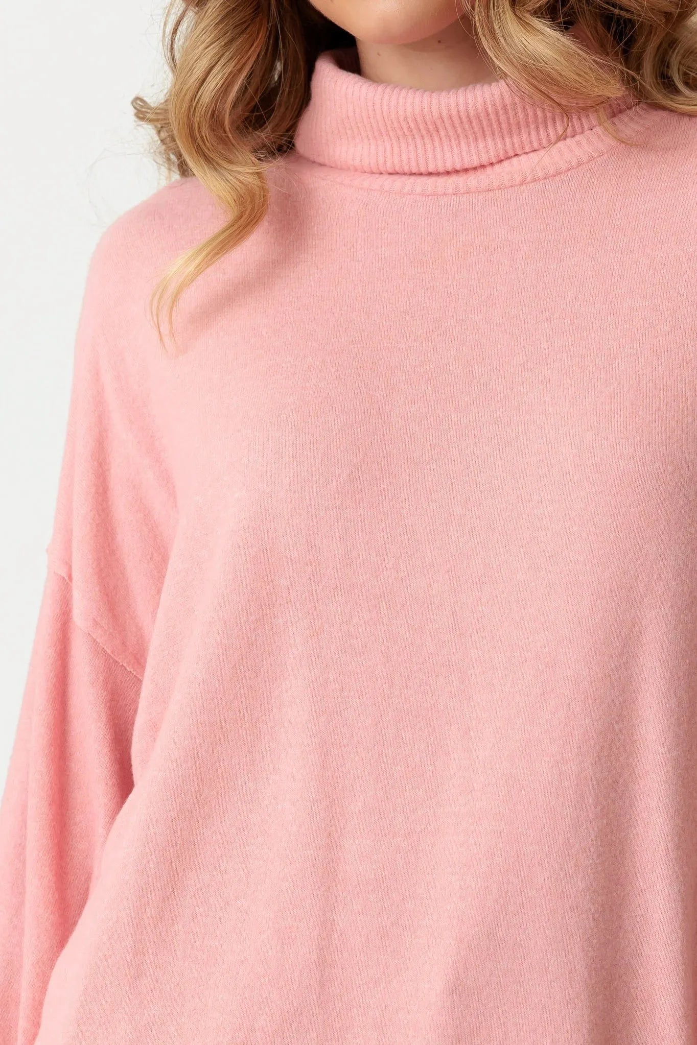 Turtle Neck Wide Long Sleeve Soft Knit Top