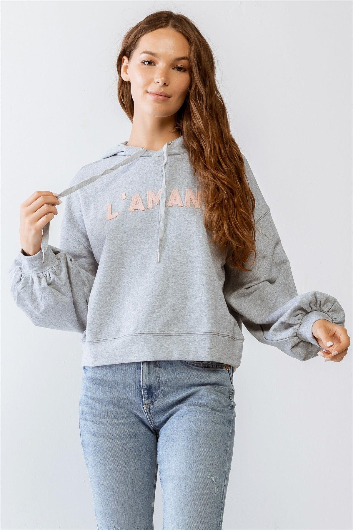 "L'AMANT" Print Long Sleeve Hoodie Sweatshirt