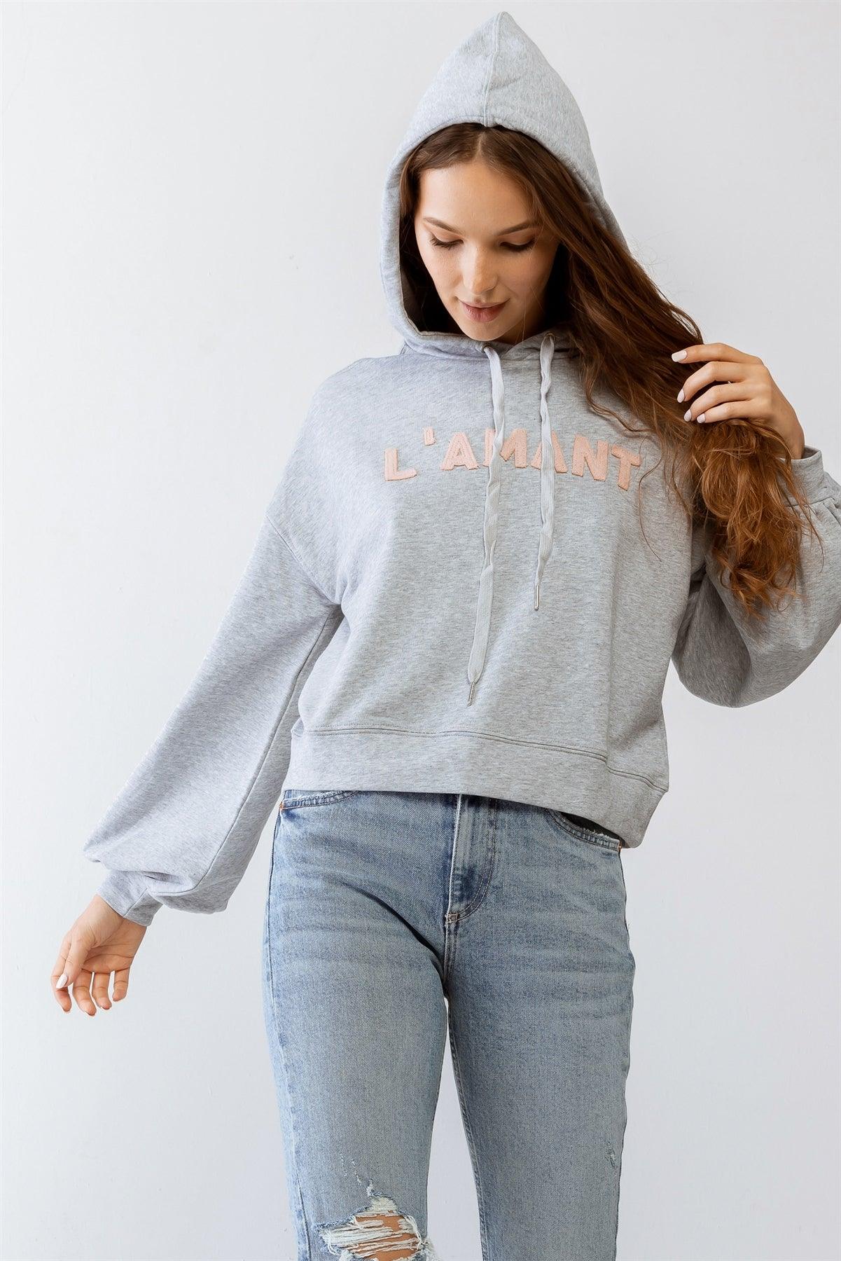 "L'AMANT" Print Long Sleeve Hoodie Sweatshirt