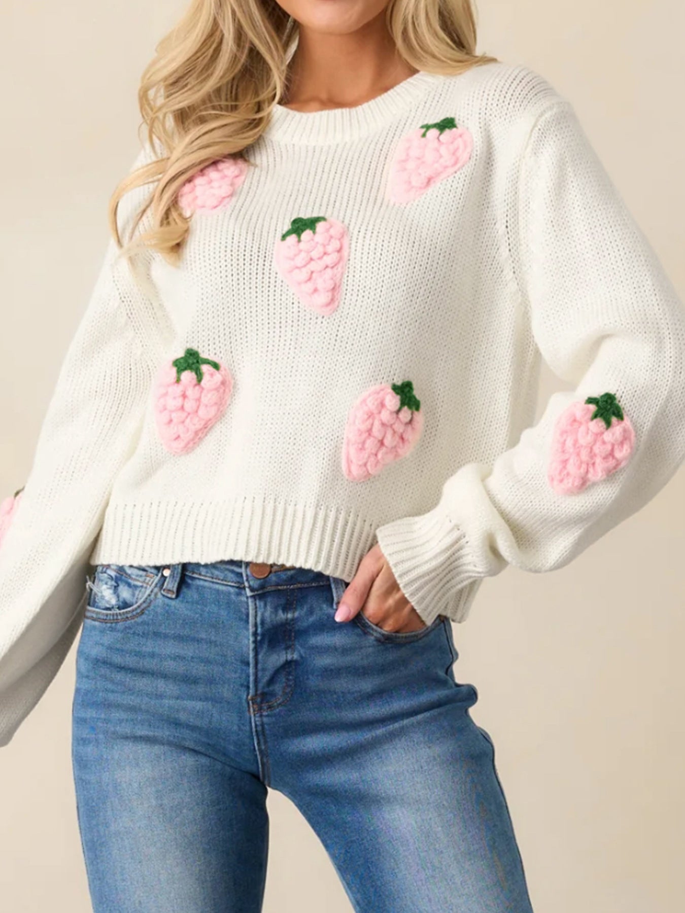 3D Strawberry Knit Sweater · Fresh and Sweet Loose-Fit Pullover