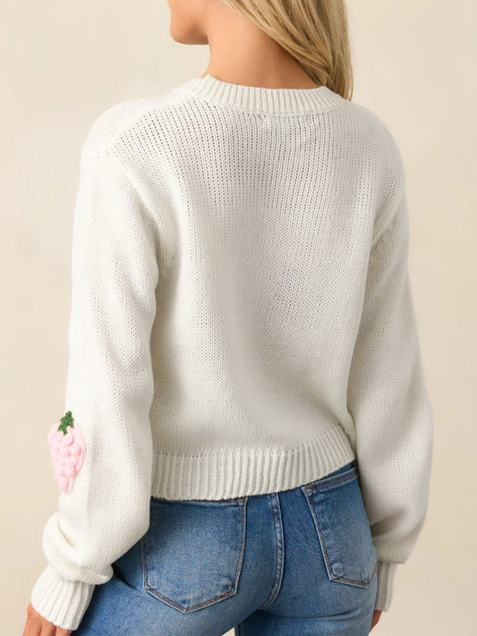 3D Strawberry Knit Sweater · Fresh and Sweet Loose-Fit Pullover