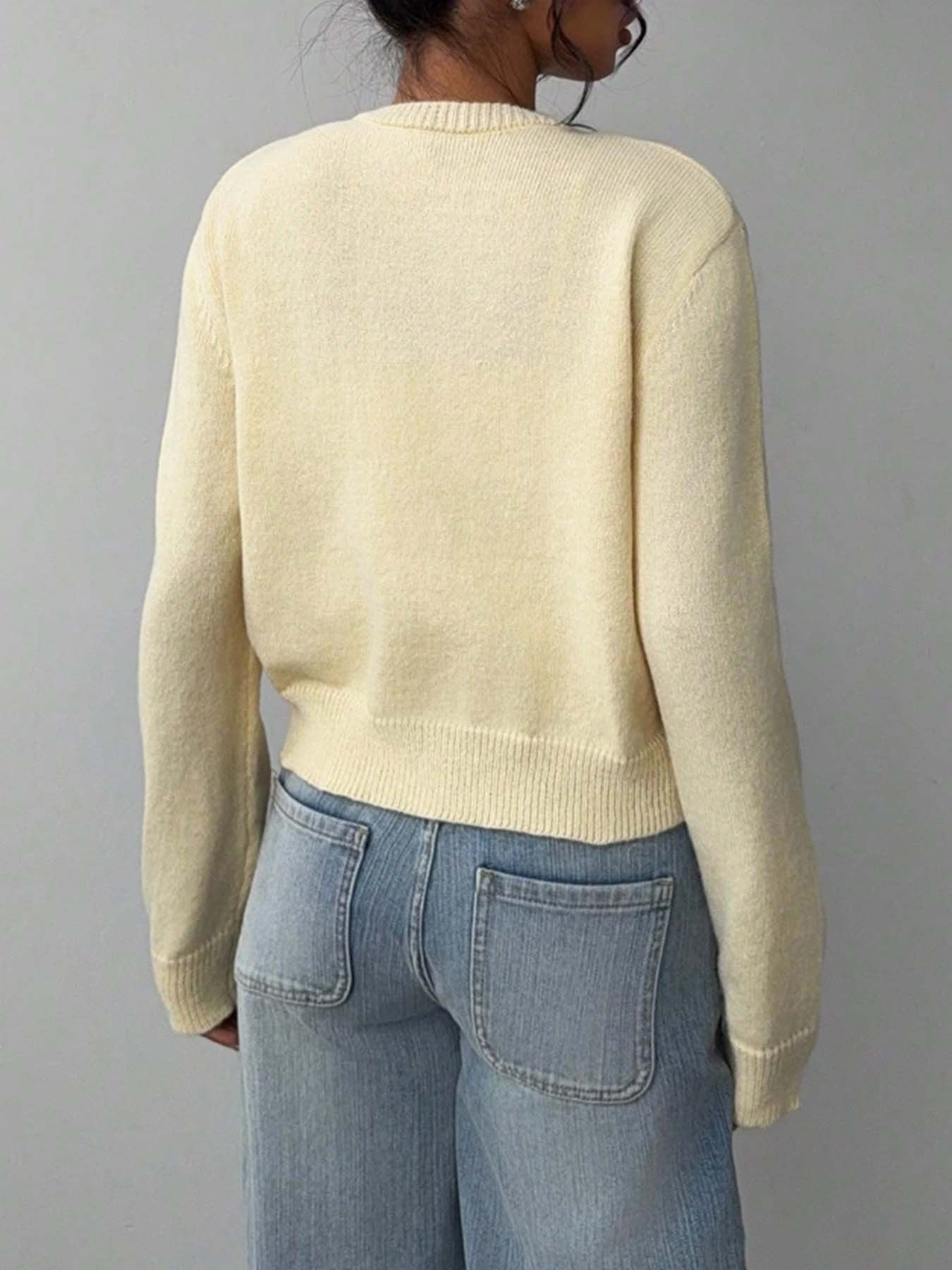 Light Yellow Knit Cardigan · Minimalist and Versatile Cropped Sweater