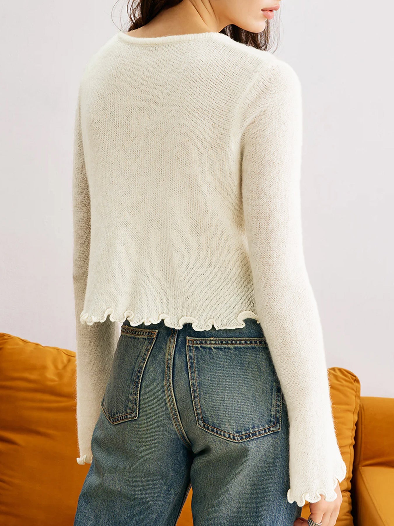 Women’s Knit Cardigan with Flower Buttons Long Sleeve Cropped Sweater Top (S-XL)