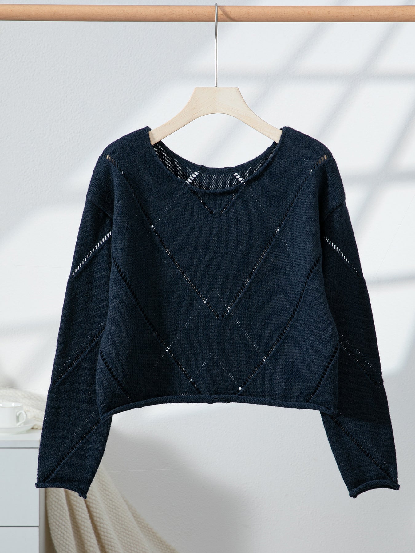 Minimalist Hollow-Out Knit Sweater · Relaxed Fit Breathable Long Sleeve Top