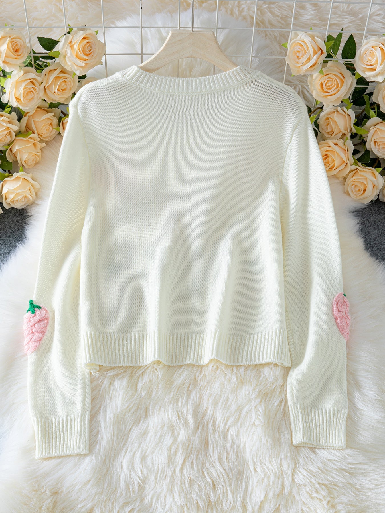 3D Strawberry Knit Sweater · Fresh and Sweet Loose-Fit Pullover
