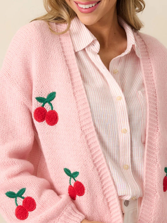 Pink Cherry Knit Cardigan · Sweet and Playful Cropped Sweater