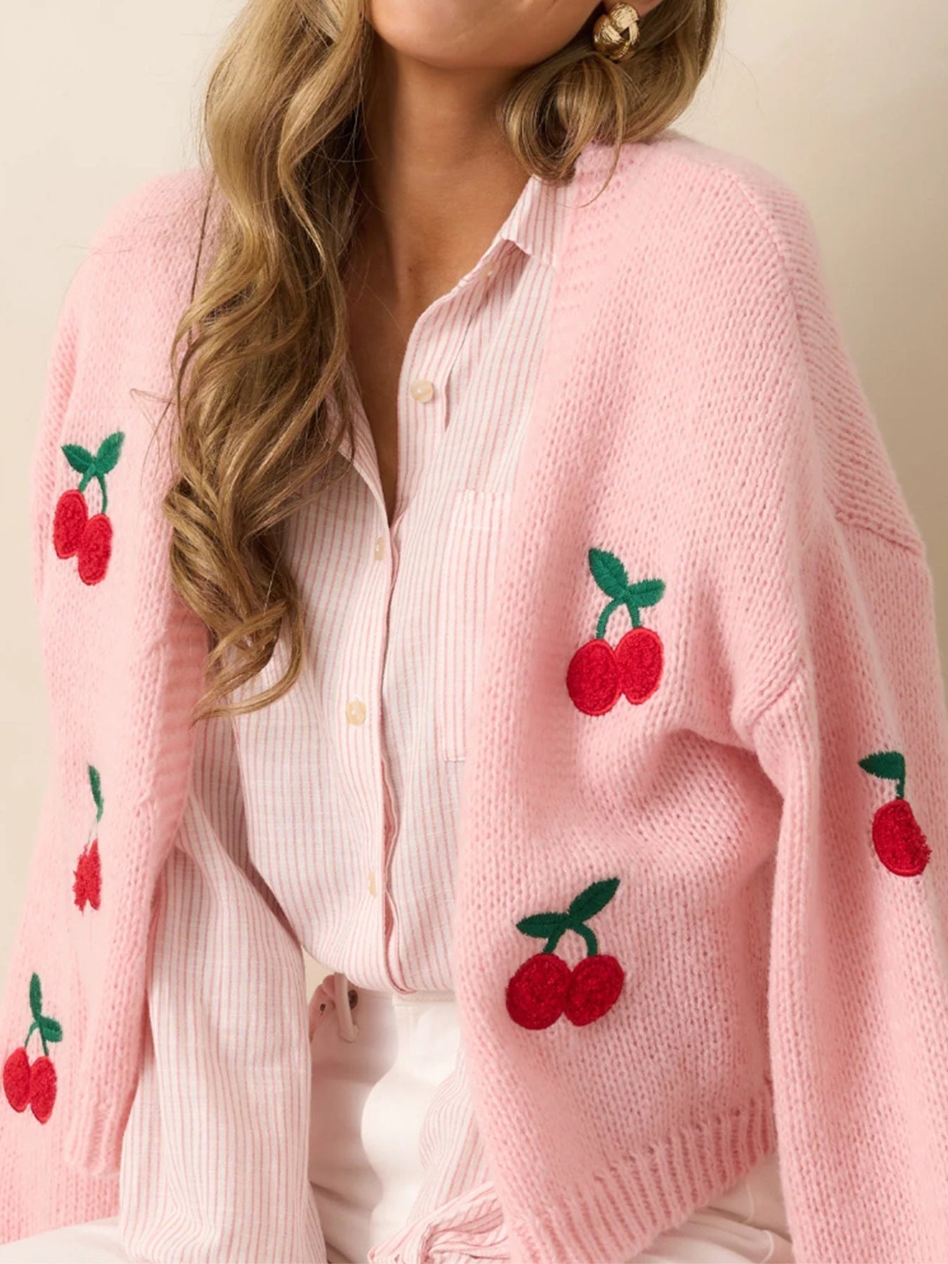 Pink Cherry Knit Cardigan · Sweet and Playful Cropped Sweater