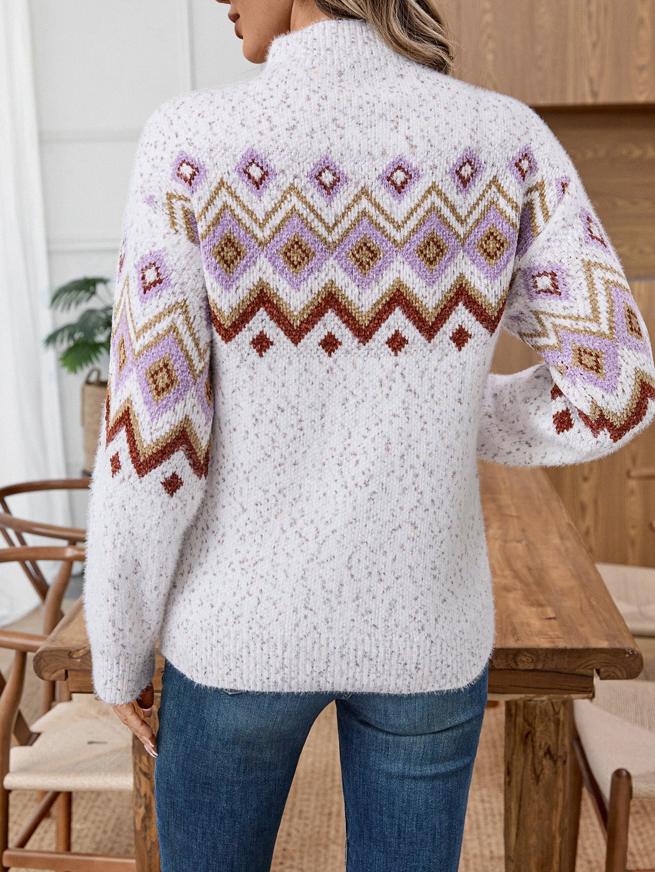 Vintage Geometric Pattern Knit Sweater · Cozy Turtleneck Winter Pullover