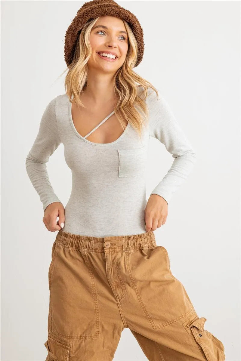 Heather Grey Striped Long Sleeve Bodysuit