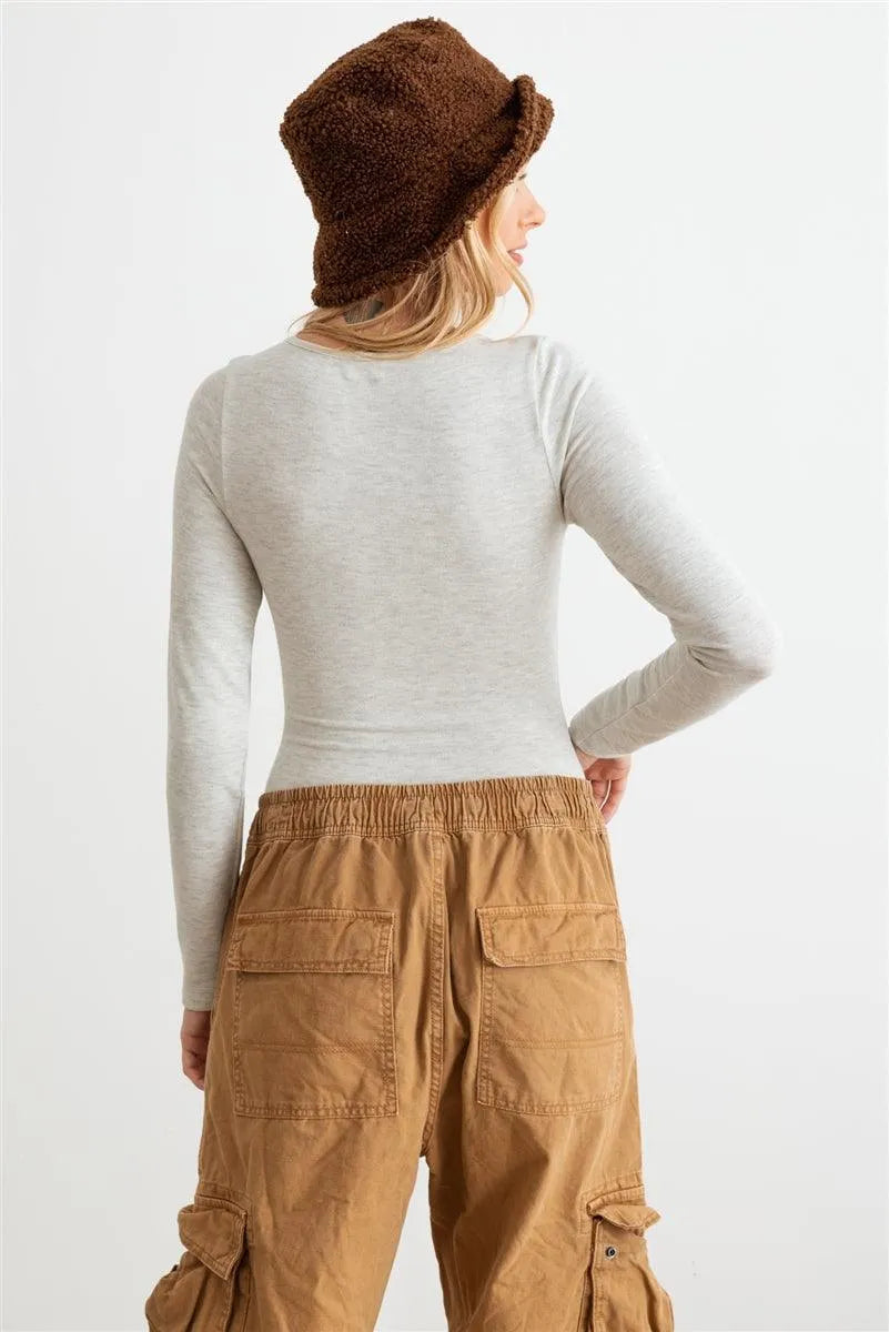 Heather Grey Striped Long Sleeve Bodysuit