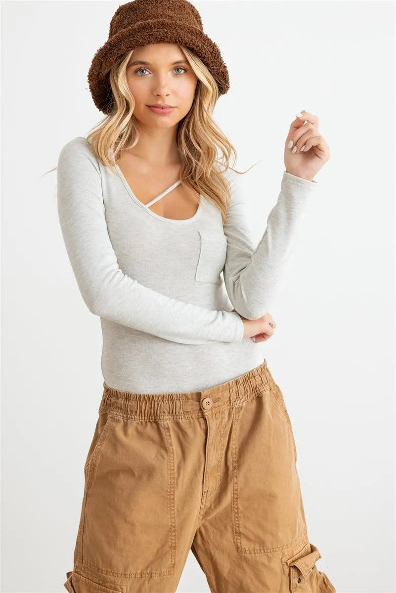 Heather Grey Striped Long Sleeve Bodysuit