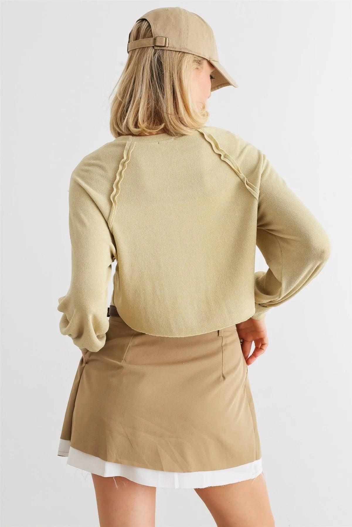 Pale Yellow Crew Neck Long Sleeve Relaxed Crop Top