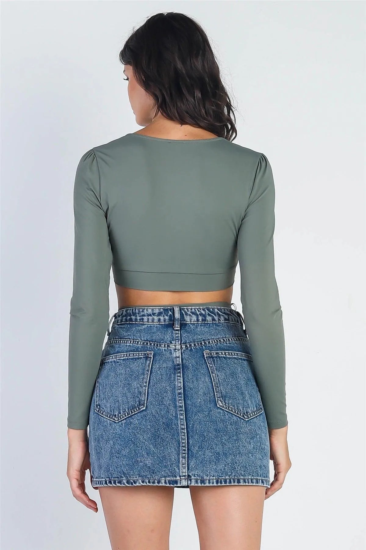 Olive Criss-Cross Cut-Out Long Sleeve Bodysuit