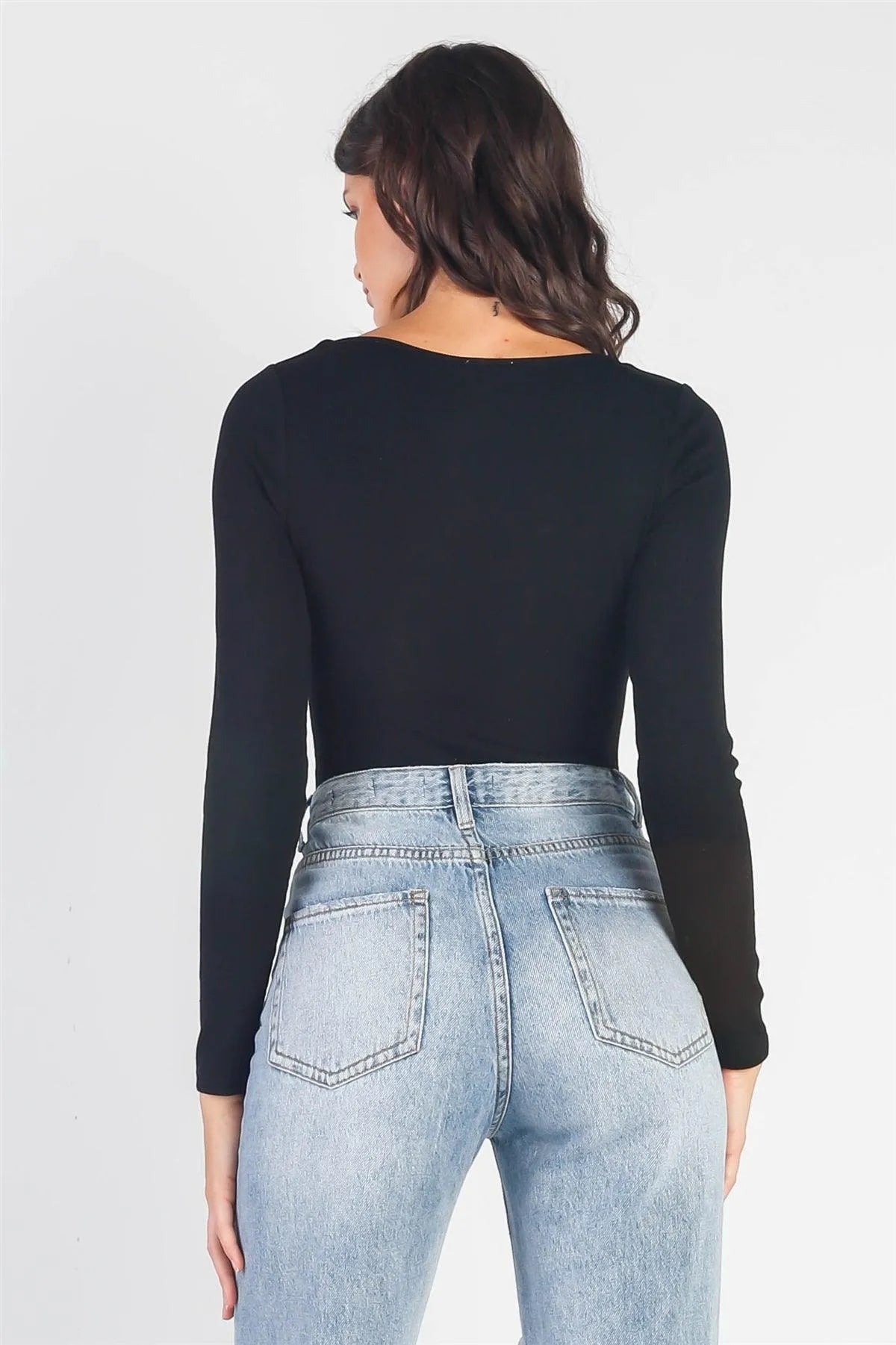 Black & Grey Ribbed Bustier Detail Bodysuit