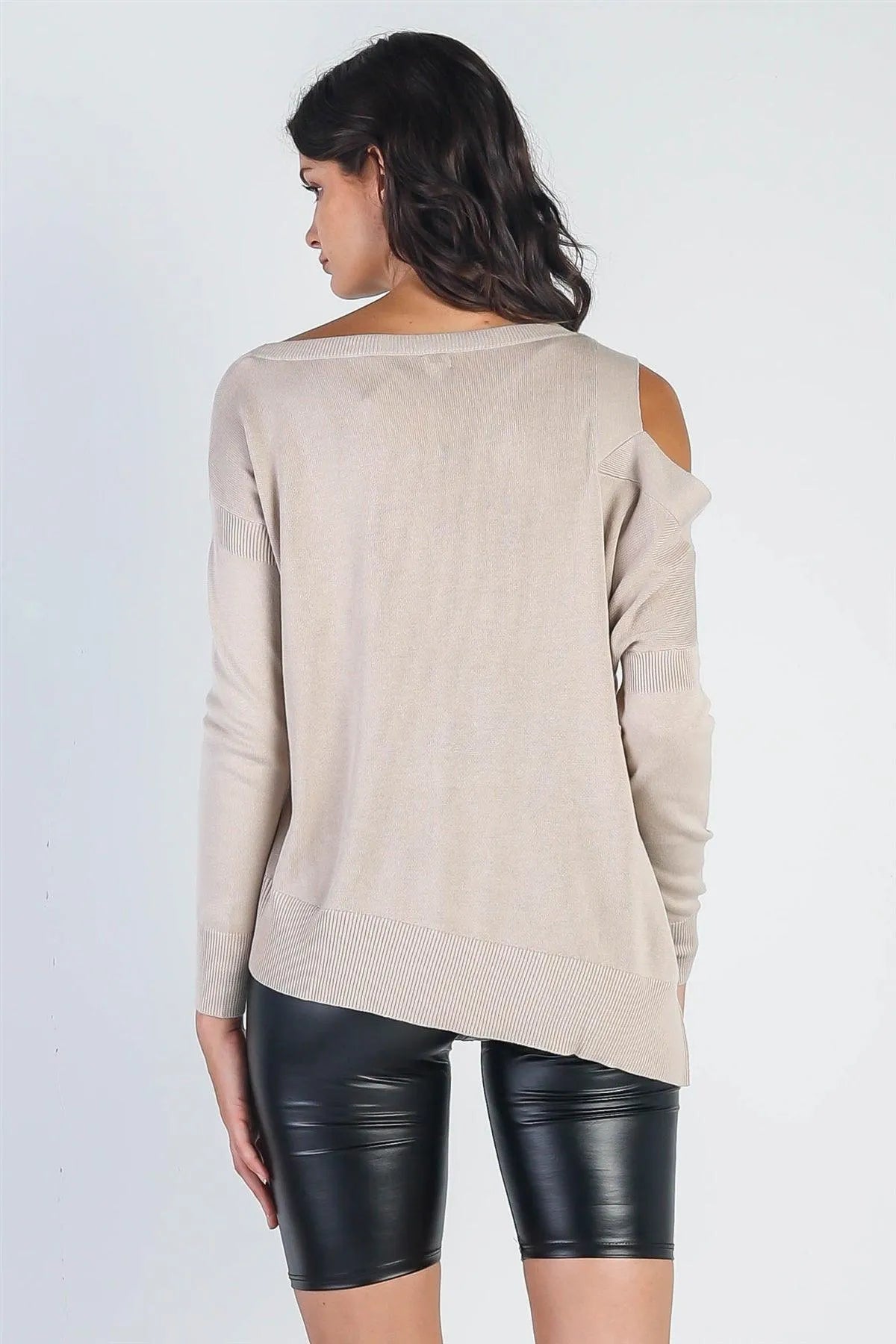 Basic Cold Shoulder Long Sleeve Knit Top