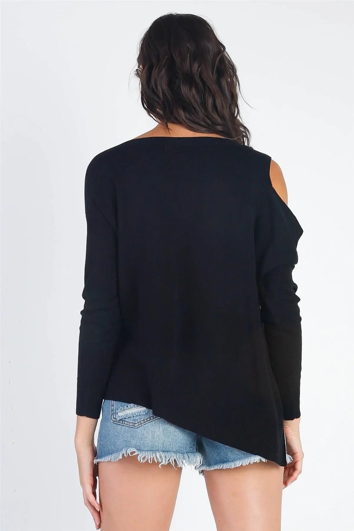 Basic Cold Shoulder Long Sleeve Knit Top