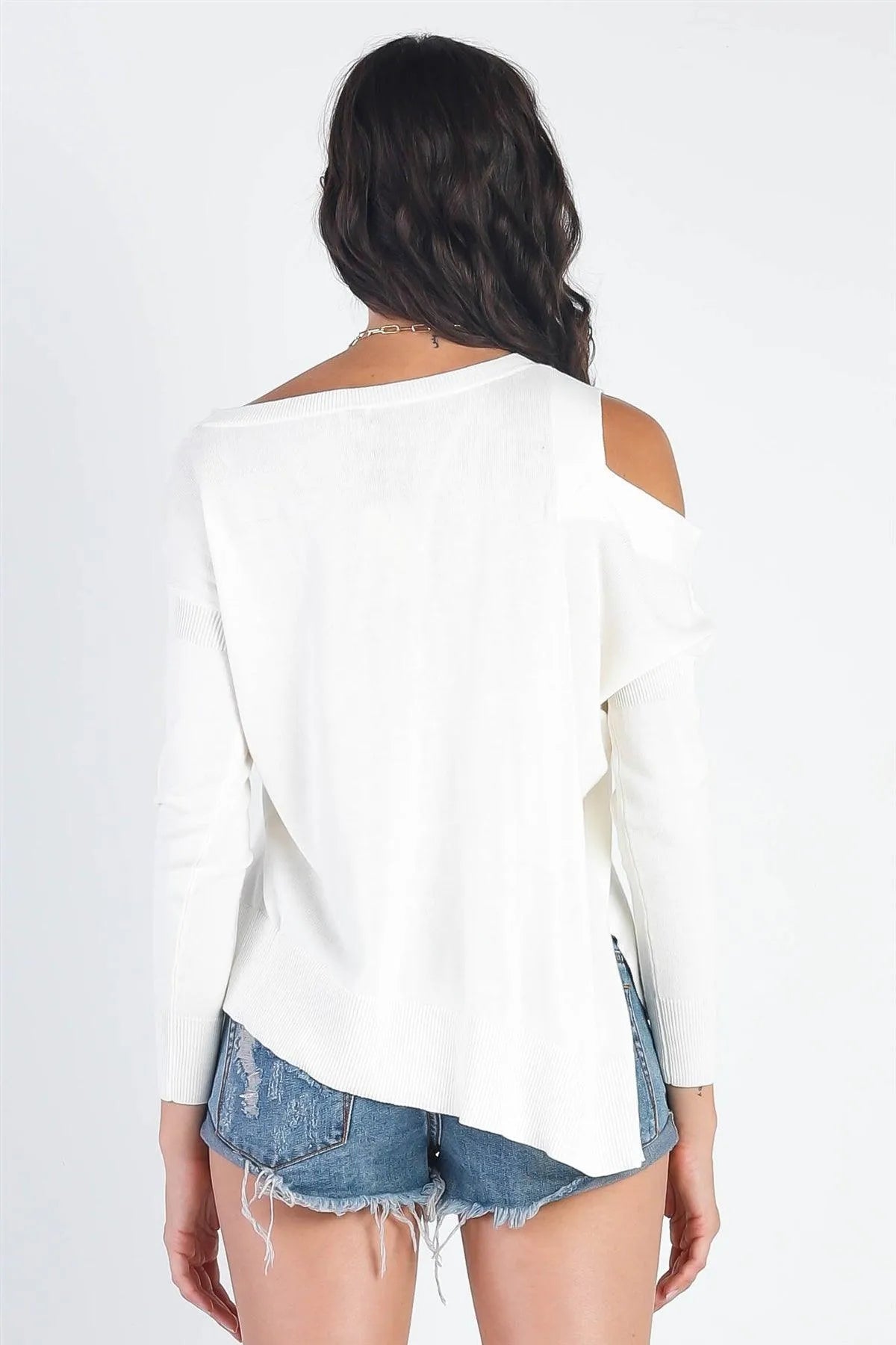 Basic Cold Shoulder Long Sleeve Knit Top