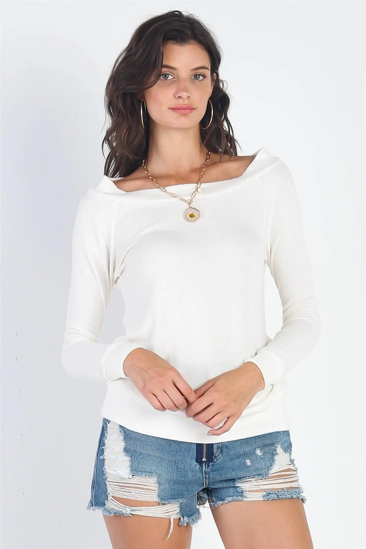 Ivory Flannel Long Sleeve Top