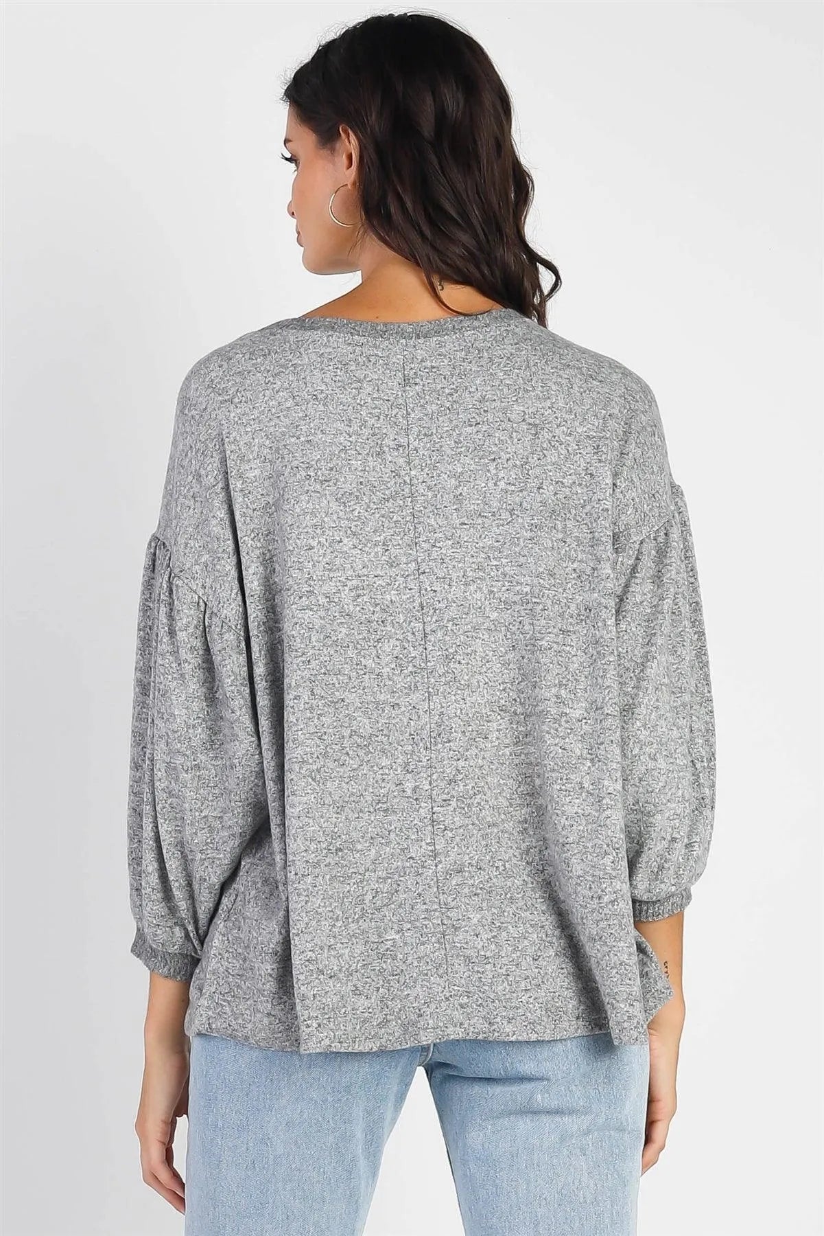 Heather Grey Soft Long Sleeve Puff Ballon Top