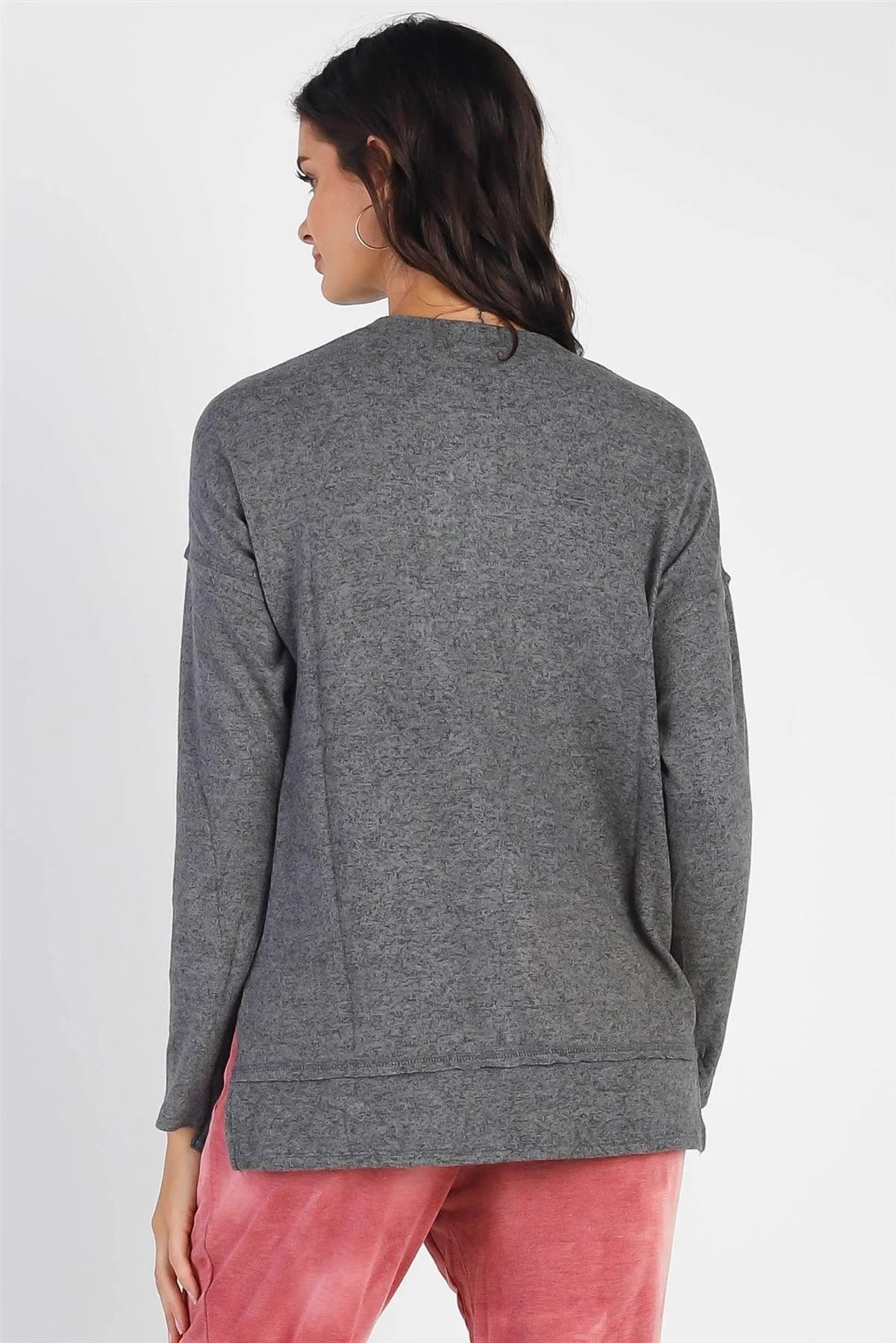 Basic Flannel Button-Up Trim Detail Long Sleeve Sweatshirt Top