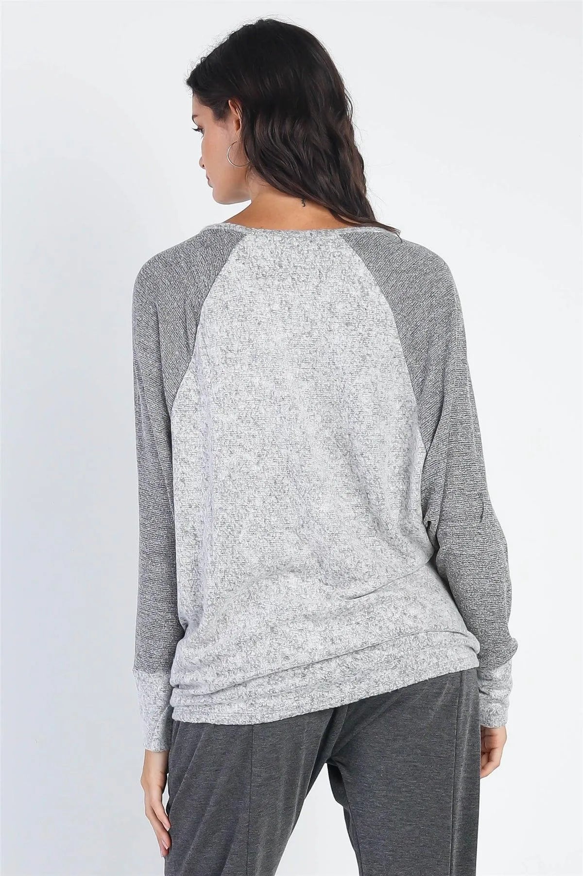 Heather Grey Round Neck Long Sleeve Cuff Top