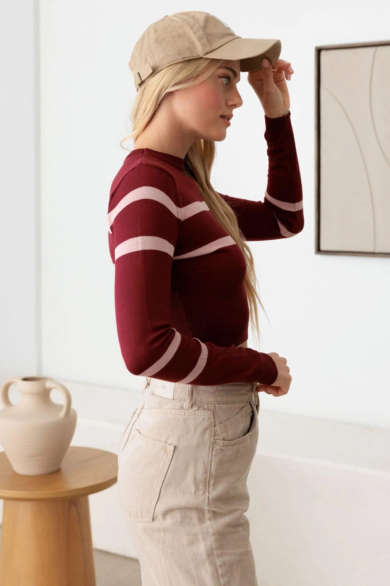 Striped Long Sleeve Crop Knit Top