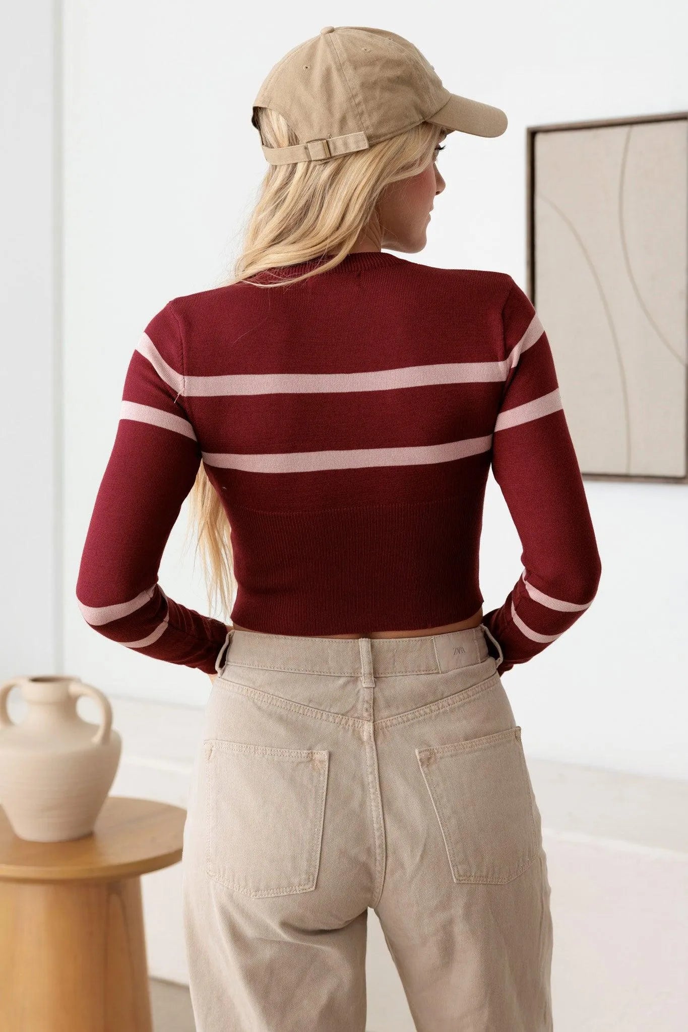 Striped Long Sleeve Crop Knit Top