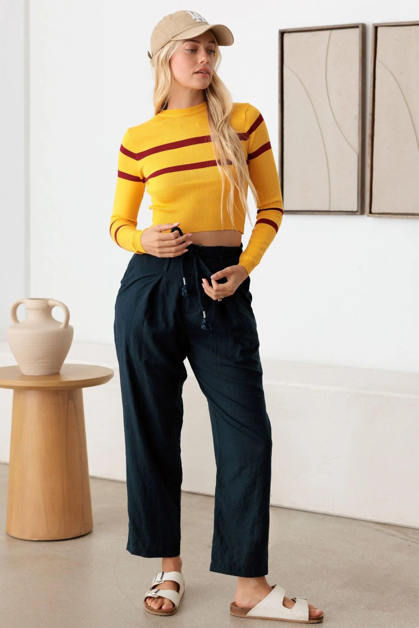 Striped Long Sleeve Crop Knit Top