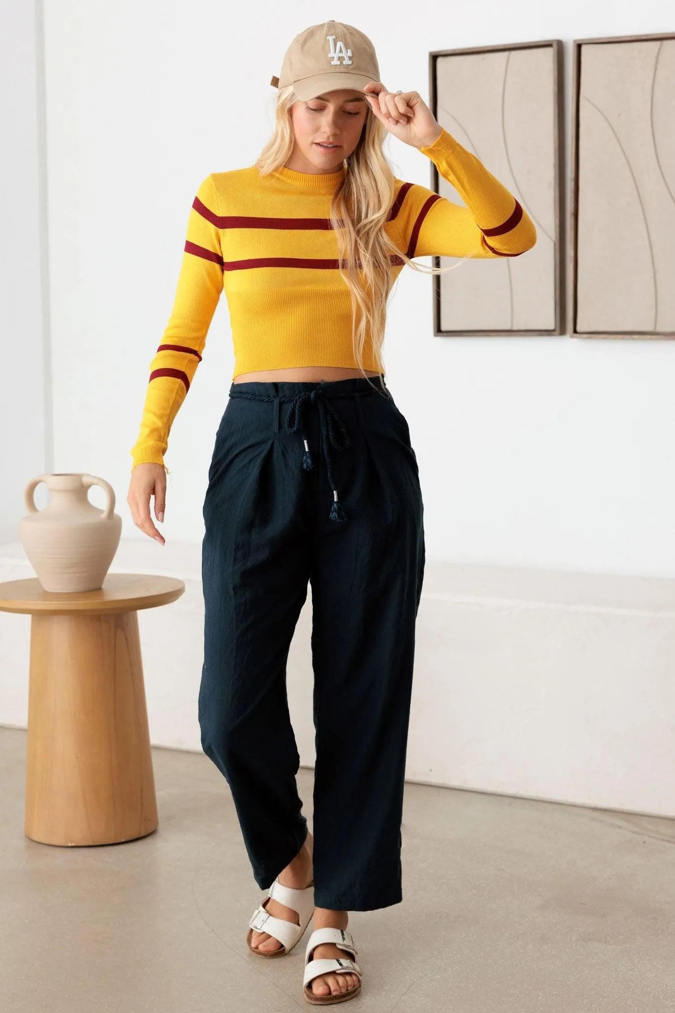 Striped Long Sleeve Crop Knit Top