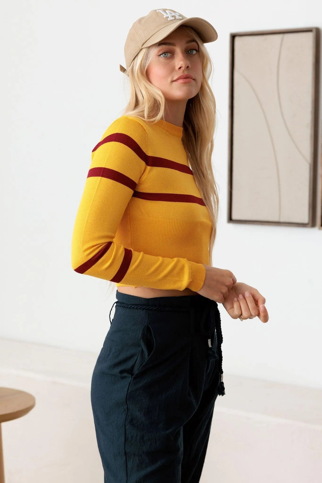 Striped Long Sleeve Crop Knit Top