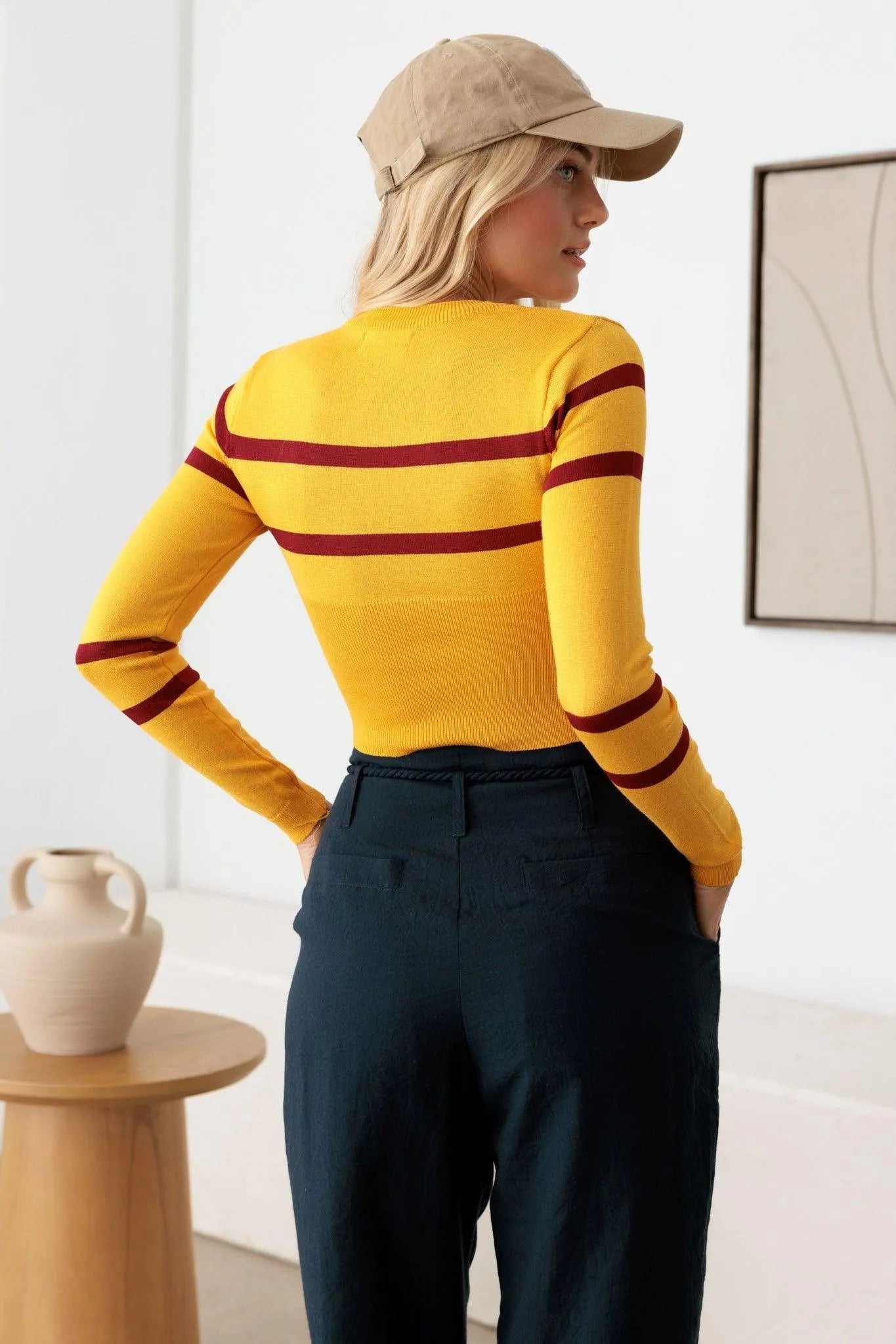 Striped Long Sleeve Crop Knit Top