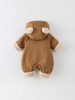 Baby Bear Hooded Fleece Jumpsuit｜Winter Warm One-Piece Romper｜Soft Faux Suede Infant Snowsuit｜Size 66–90 - Image 4