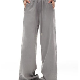 Women’s Vintage Washed Wide-Leg Pants | High-Waist Drawstring Loose Fit Trousers