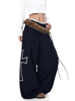 Women’s High-Waist Wide-Leg Pants | Faux Fur Waist Detail | Loose Fit Fashion Trousers - Image 5