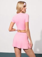 Women’s Golf Set – Short Sleeve Slim Fit Top & High-Waist A-Line Skirt – Stretchy, Breathable & Quick-Dry – Pink - Image 2