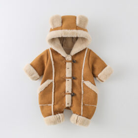 Baby Winter Padded Romper Cute Bear Hooded One-Piece Snowsuit (Size 66–90)