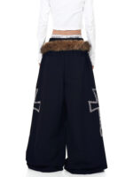 Women’s High-Waist Wide-Leg Pants | Faux Fur Waist Detail | Loose Fit Fashion Trousers - Image 3