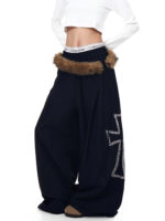 Women’s High-Waist Wide-Leg Pants | Faux Fur Waist Detail | Loose Fit Fashion Trousers - Image 2