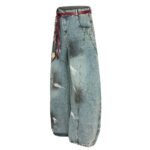 Men’s Vintage Washed Wide-Leg Jeans｜High Street Tie Detail Straight Denim Pants - Image 4