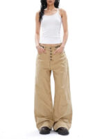 Women’s Vintage High-Waist Wide-Leg Pants | Button-Front Loose Fit Trousers | Street Style Long Pants - Image 4