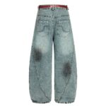 Men’s Vintage Washed Wide-Leg Jeans｜High Street Tie Detail Straight Denim Pants - Image 3