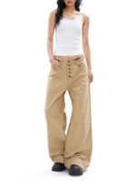 Women’s Vintage High-Waist Wide-Leg Pants | Button-Front Loose Fit Trousers | Street Style Long Pants - Image 3