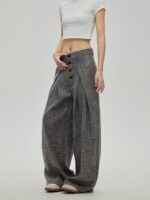 Women’s High-Waist Button Front Wide-Leg Pants | Loose Fit Straight Trousers | Casual & Workwear Style - Image 2