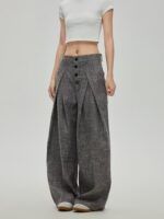 Women’s High-Waist Button Front Wide-Leg Pants | Loose Fit Straight Trousers | Casual & Workwear Style - Image 6