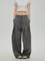 Women’s High-Waist Button Front Wide-Leg Pants | Loose Fit Straight Trousers | Casual & Workwear Style - Image 5