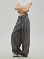 Women’s High-Waist Button Front Wide-Leg Pants | Loose Fit Straight Trousers | Casual & Workwear Style - Image 4