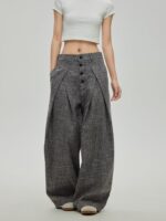 Women’s High-Waist Button Front Wide-Leg Pants | Loose Fit Straight Trousers | Casual & Workwear Style