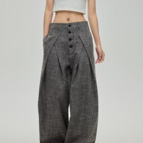 Women’s High-Waist Button Front Wide-Leg Pants | Loose Fit Straight Trousers | Casual & Workwear Style