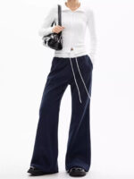 Women’s High-Waist Wide-Leg Sweatpants | Drawstring Straight-Leg Lounge Pants | Casual Loose Fit Long Trousers - Image 2