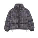 Women’s Plaid Cropped Puffer Jacket | High Collar Quilted Winter Coat | Loose Fit Warm Outerwear